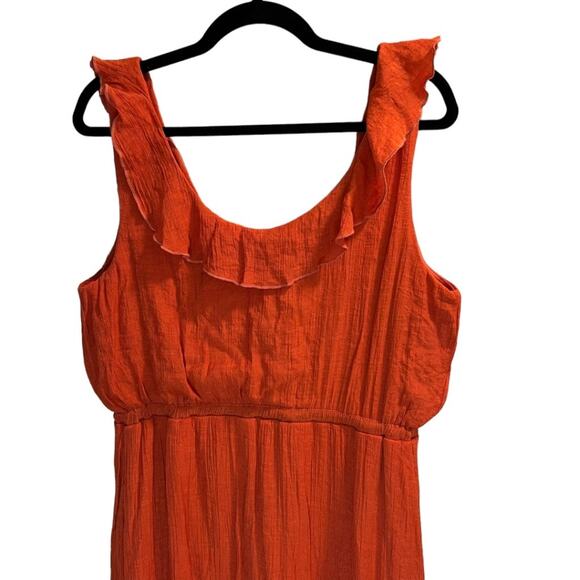 Luxology Size L Sleeveless Asymmetrical Hem Dress Orange Buttons Elastic Waist - Picture 15 of 15